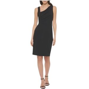 Calvin Klein Black Asymetrical Sleeveless Sheath Dress